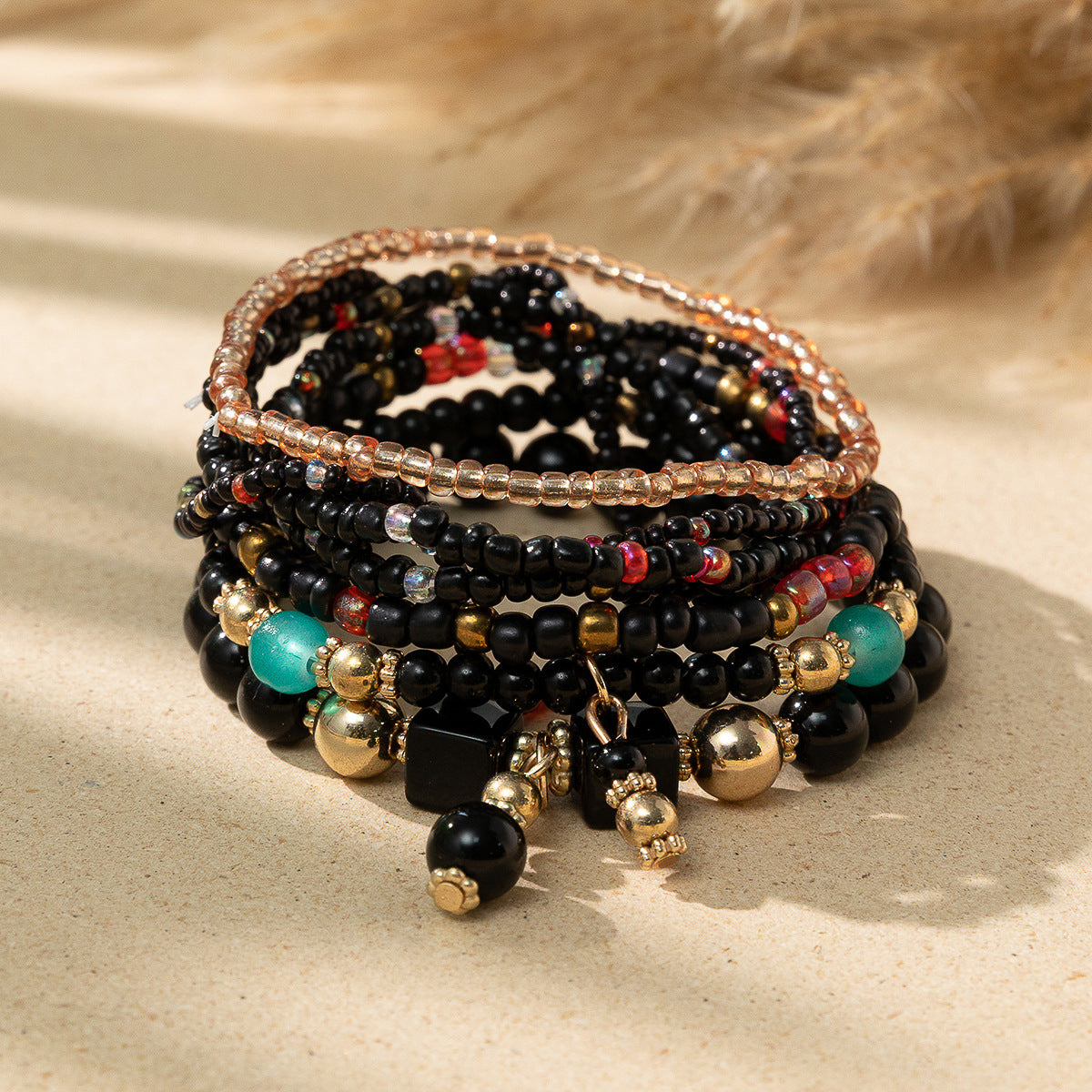 Wholesale Bohemian Contrast Color Stacked Beaded Bracelet Set